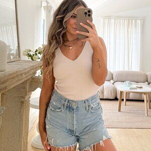 Women's Basic V-Neck Rib Knit Tank | Blush